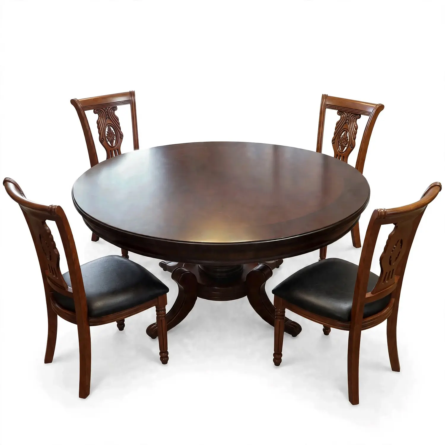 Comedor Redondo Clásico de Madera Caoba con 4 Sillas 5