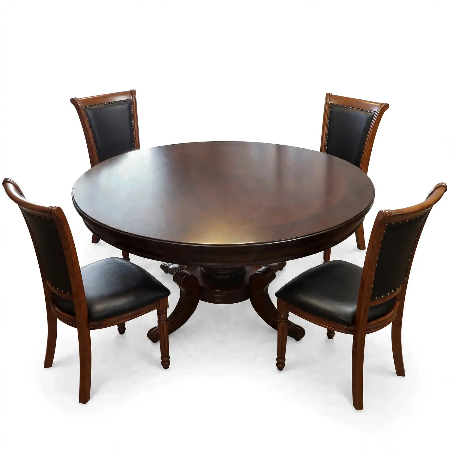 Comedor Redondo Clásico de Madera Caoba con 4 Sillas 8