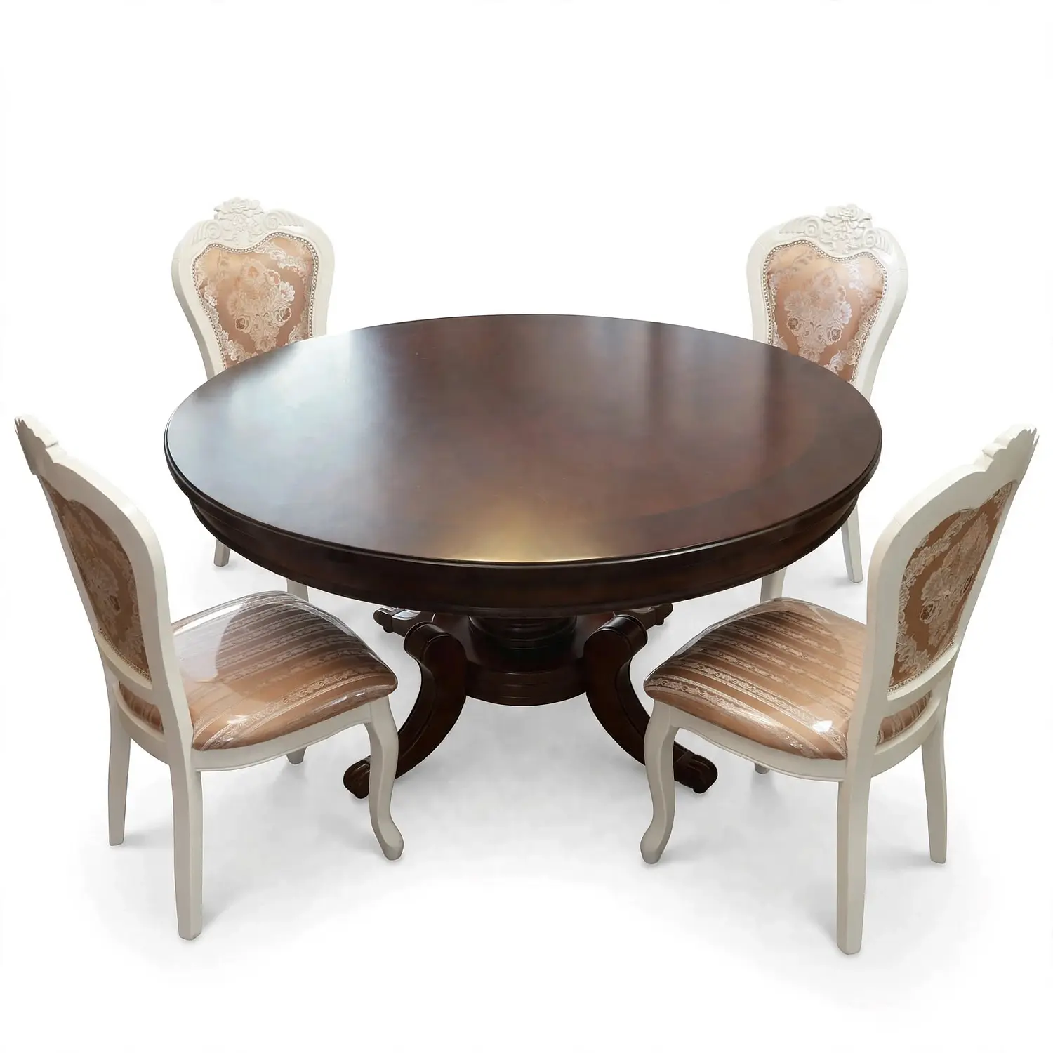 Comedor Redondo Clásico de Madera Caoba con 4 Sillas 23