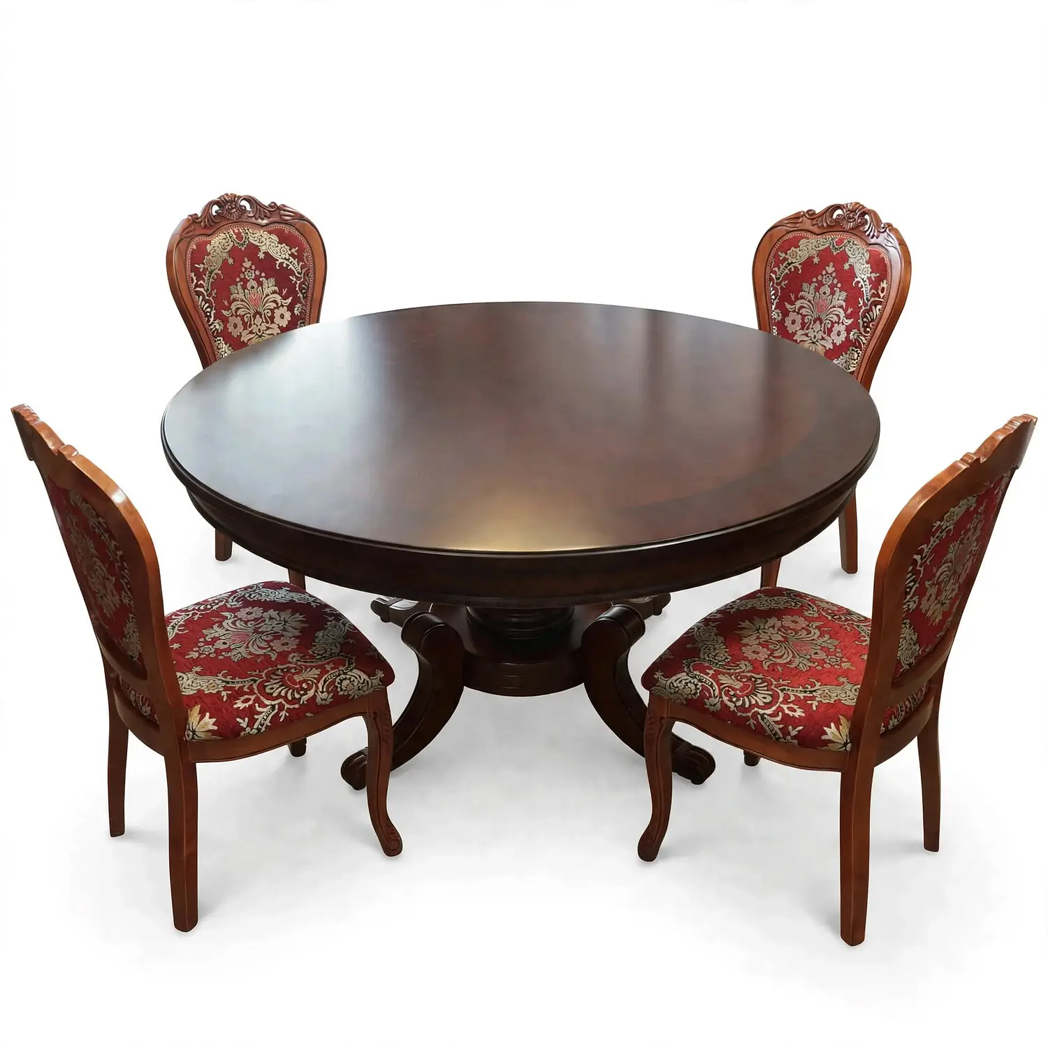 Comedor Redondo Clásico de Madera Caoba con 4 Sillas 20