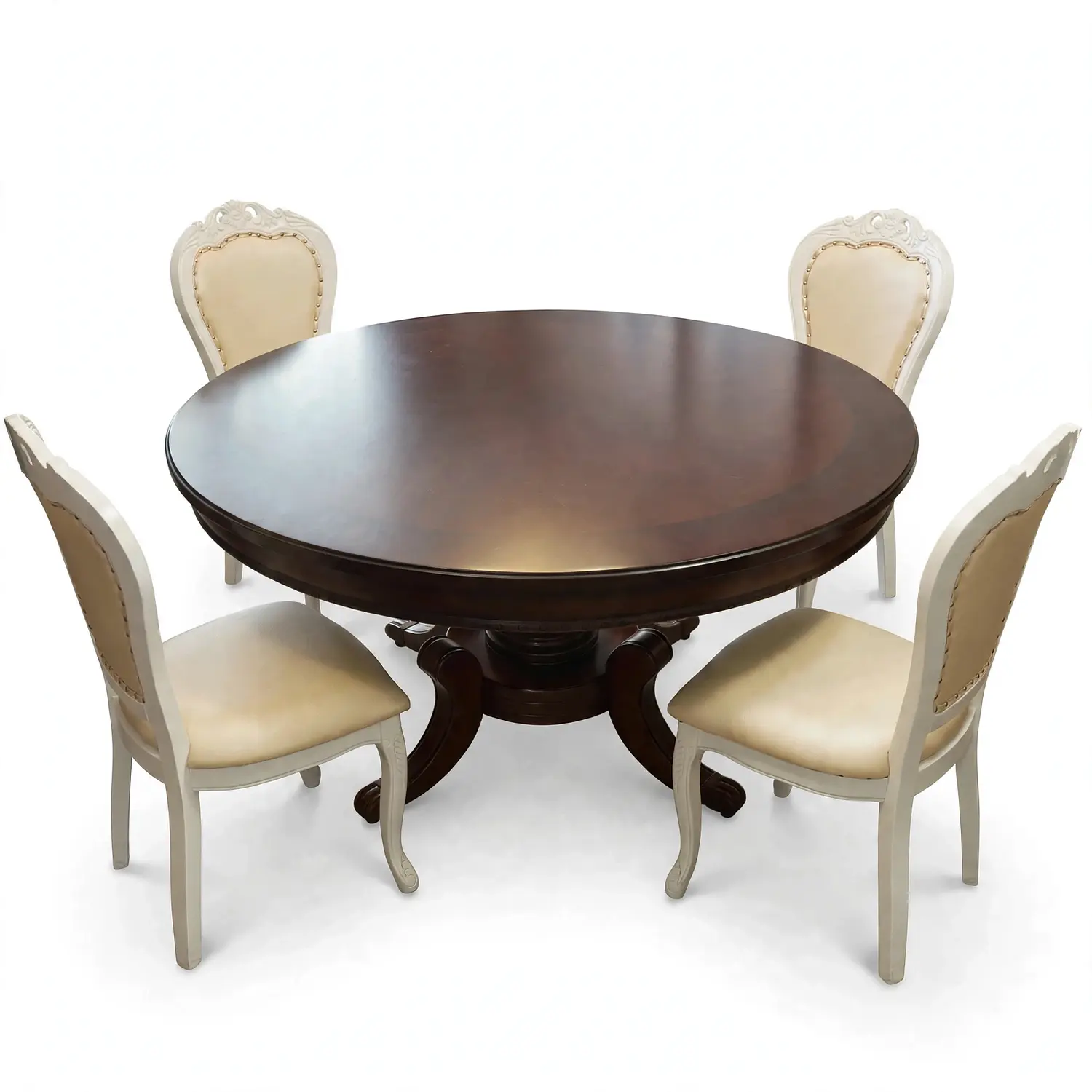 Comedor Redondo Clásico de Madera Caoba con 4 Sillas 14