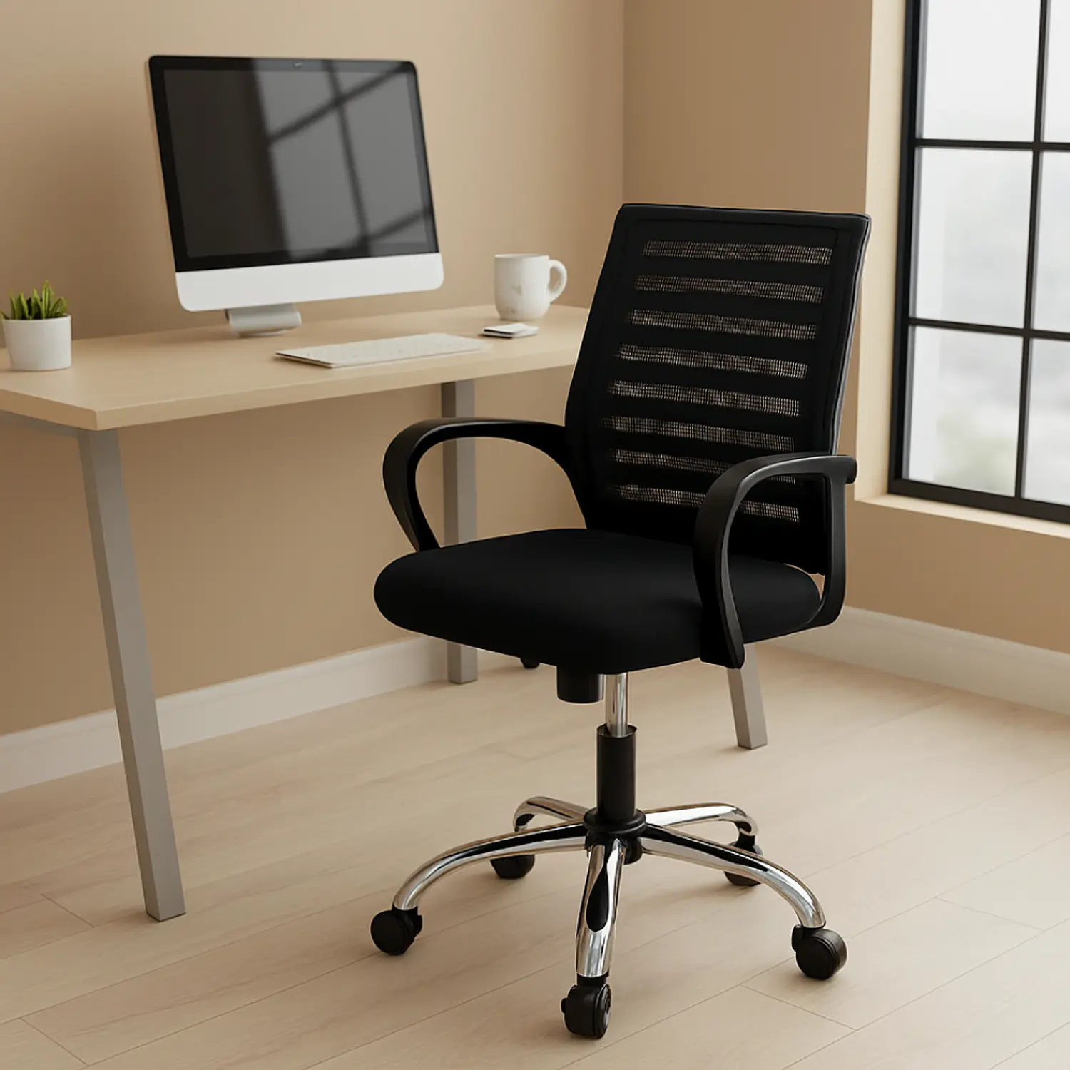 Silla de Escritorio Secretarial Ergonómica Negra con Brazos 1