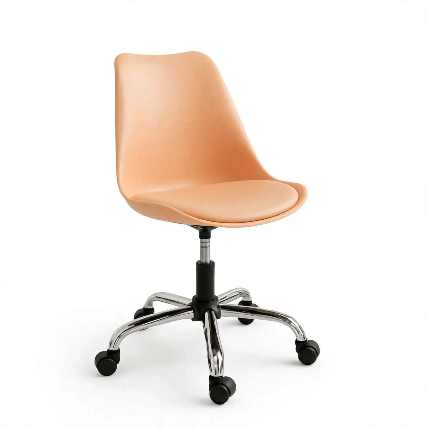 Silla Tulip con Ruedas Salmón para Manicure y Salón de Belleza 3