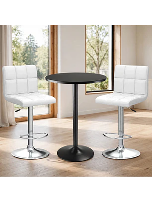 Set Mesa de Bar Redonda Base Negra con 2 Taburetes Regulables Cromado 