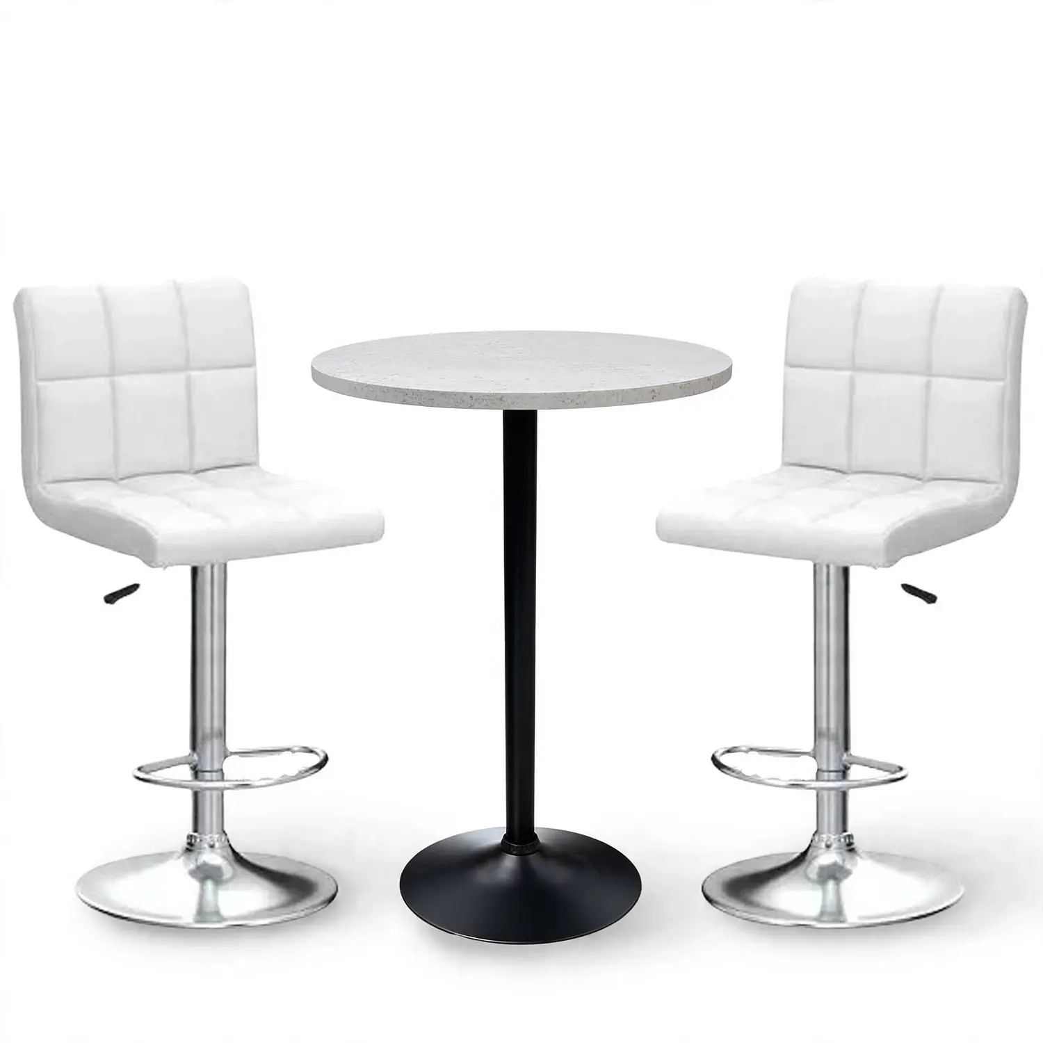 Set Mesa de Bar Redonda Base Negra con 2 Taburetes Regulables Cromado  4