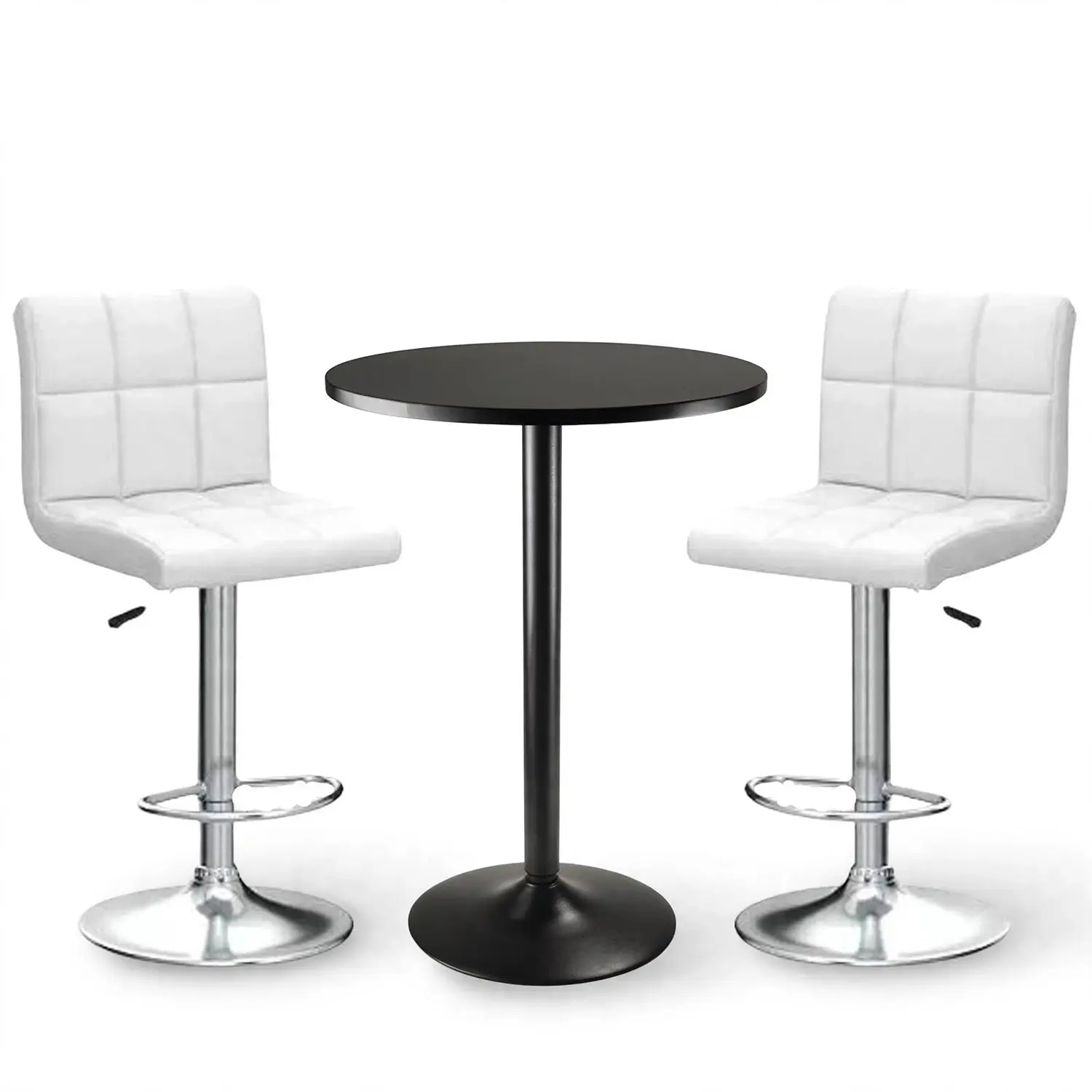 Set Mesa de Bar Redonda Base Negra con 2 Taburetes Regulables Cromado  2