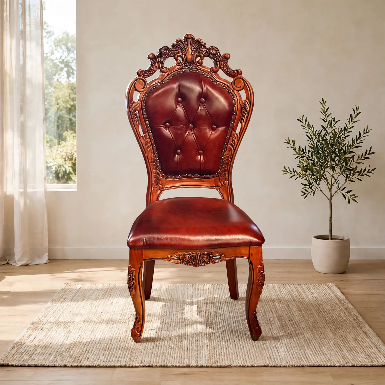 Silla de Comedor Praga de Madera Americana Cuero Capitoné 5
