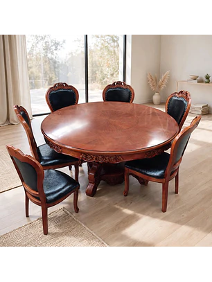 Comedor Redondo 6 Sillas de Madera Clásico Elegante