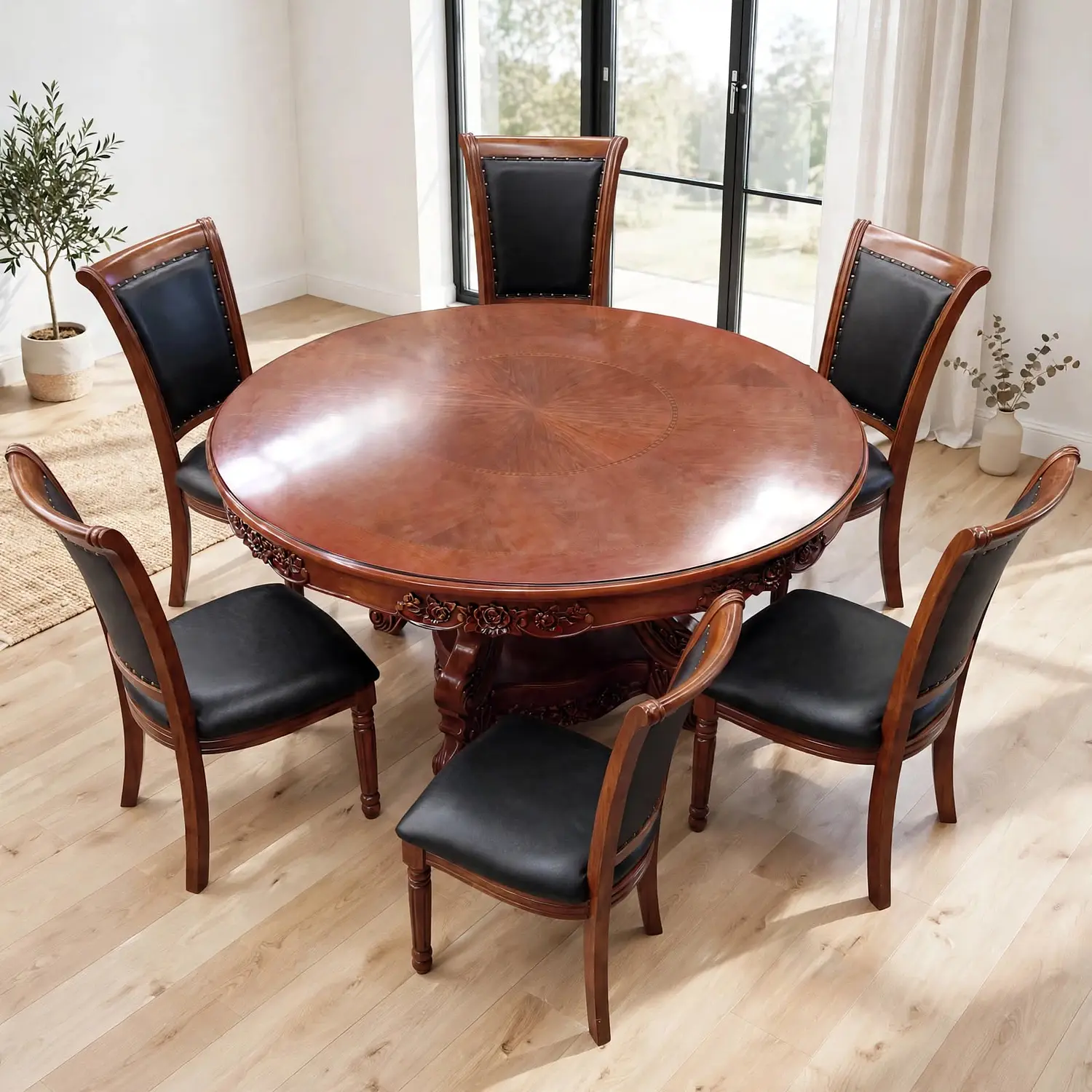 Comedor Redondo 6 Sillas de Madera Clásico Elegante 7