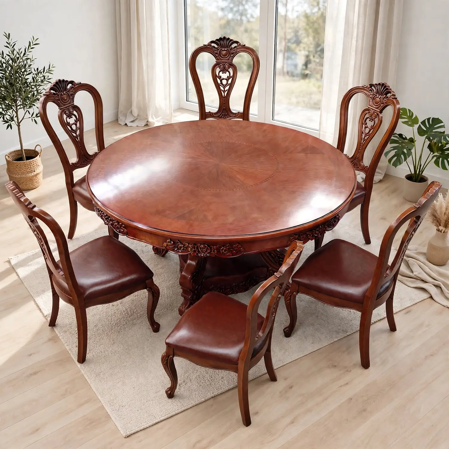 Comedor Redondo 6 Sillas de Madera Clásico Elegante 10