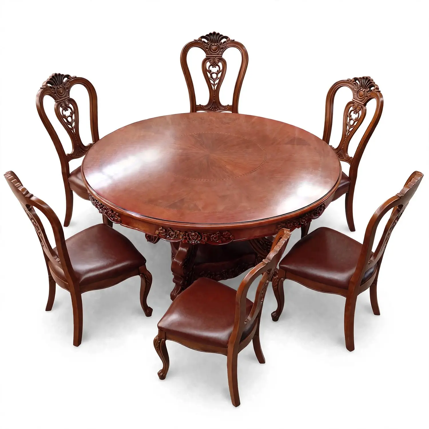 Comedor Redondo 6 Sillas de Madera Clásico Elegante 11