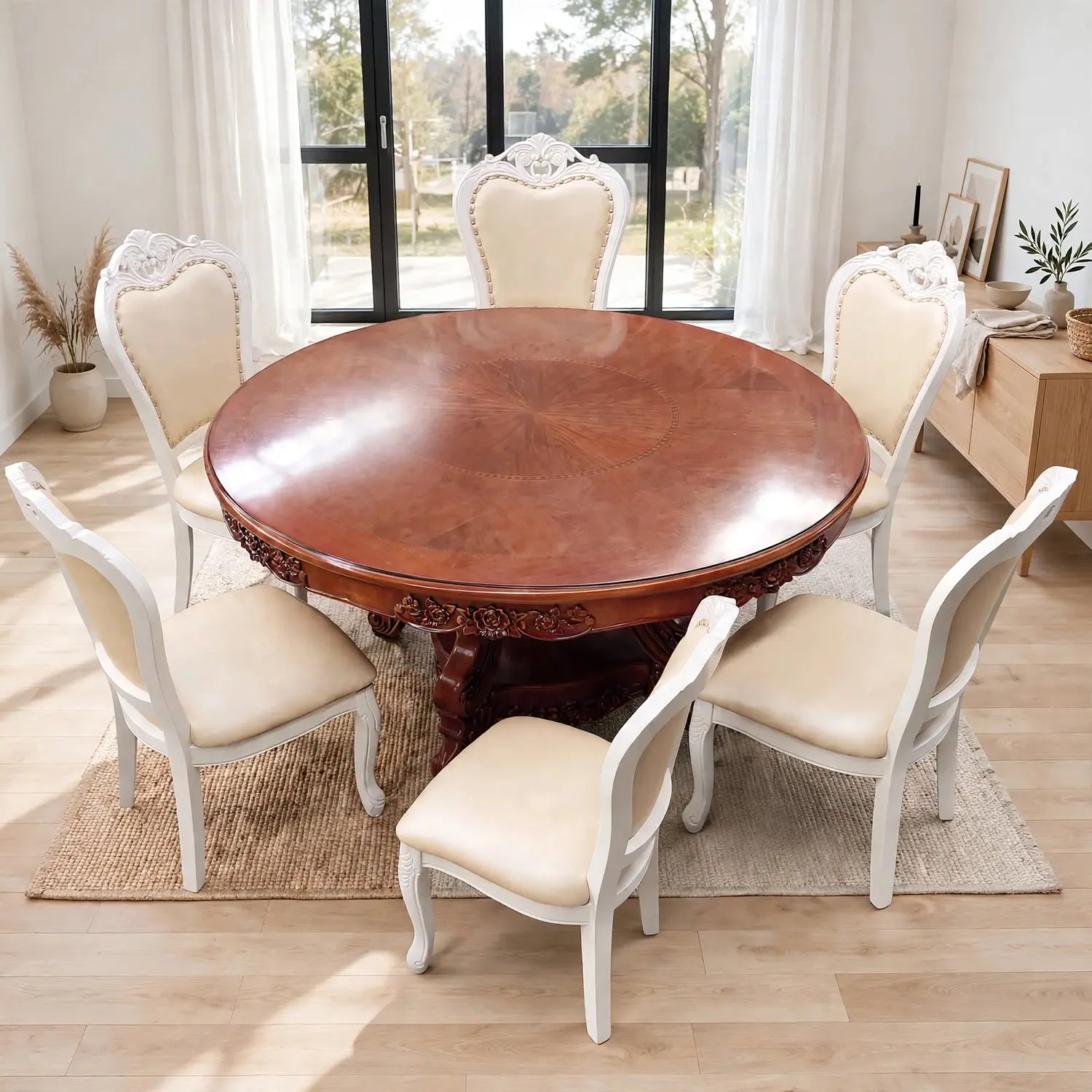 Comedor Redondo 6 Sillas de Madera Clásico Elegante 13