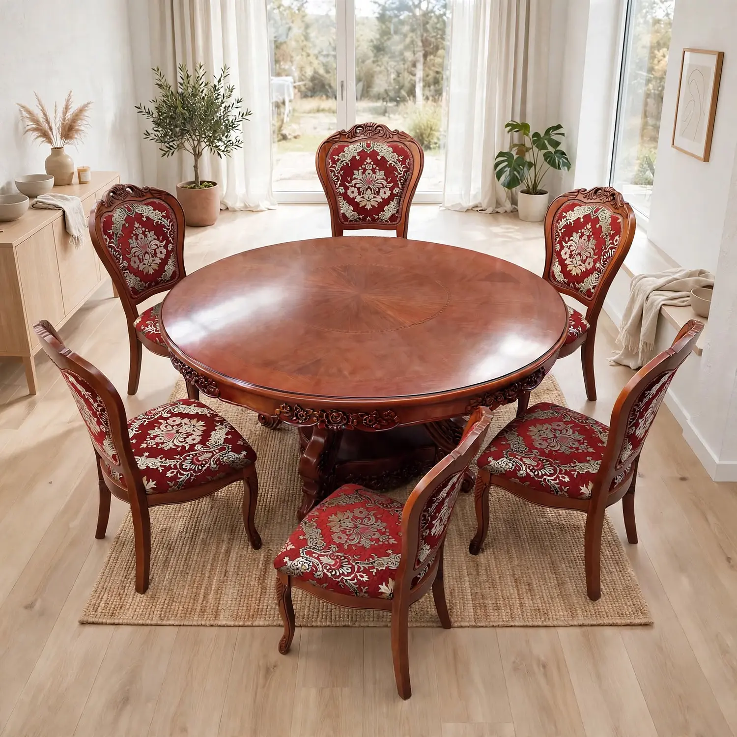 Comedor Redondo 6 Sillas de Madera Clásico Elegante 16