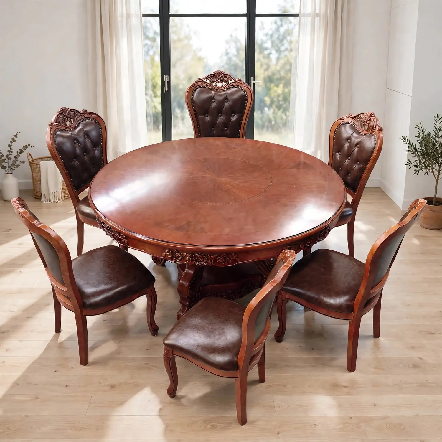 Comedor Redondo 6 Sillas de Madera Clásico Elegante 22