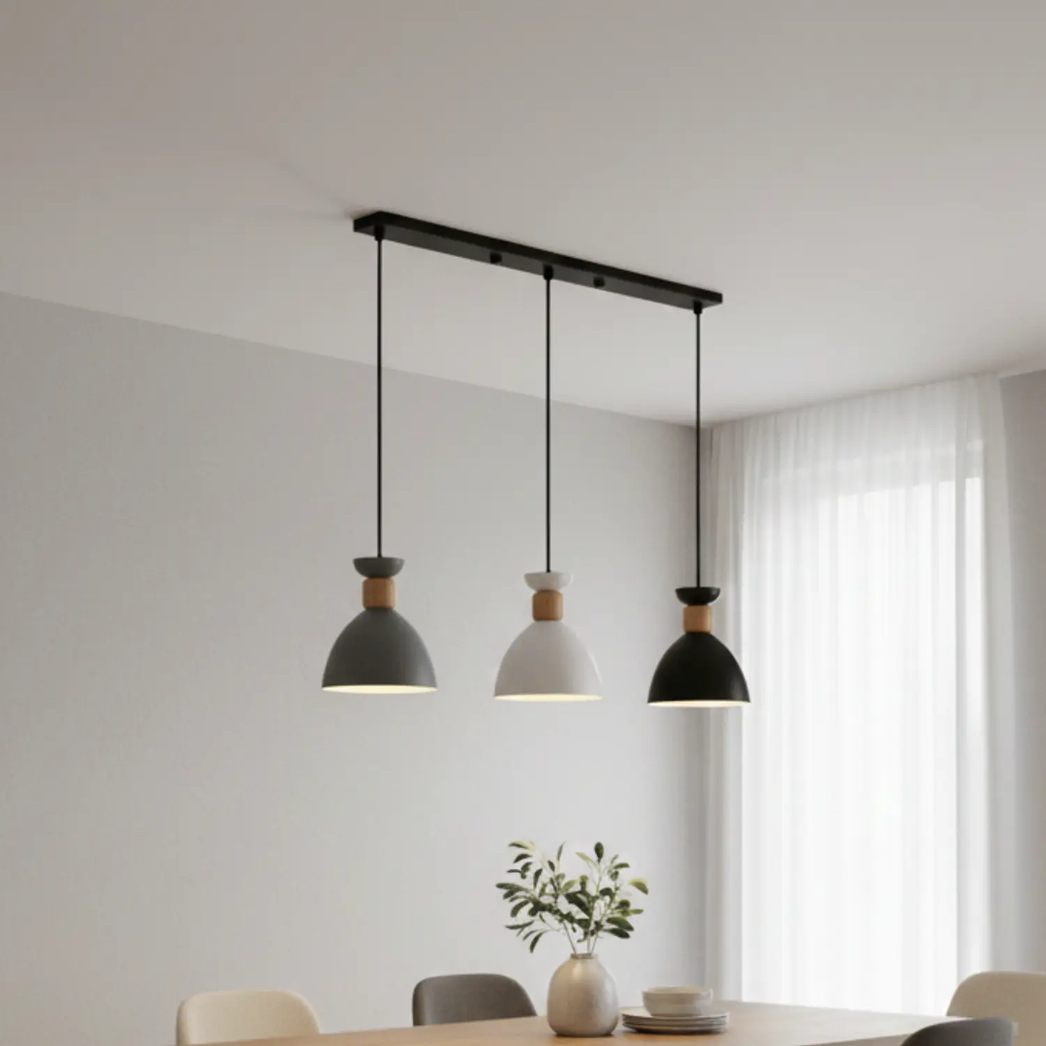 Lámpara Colgante 3 Luces de Aluminio Gris Blanco Negro 4