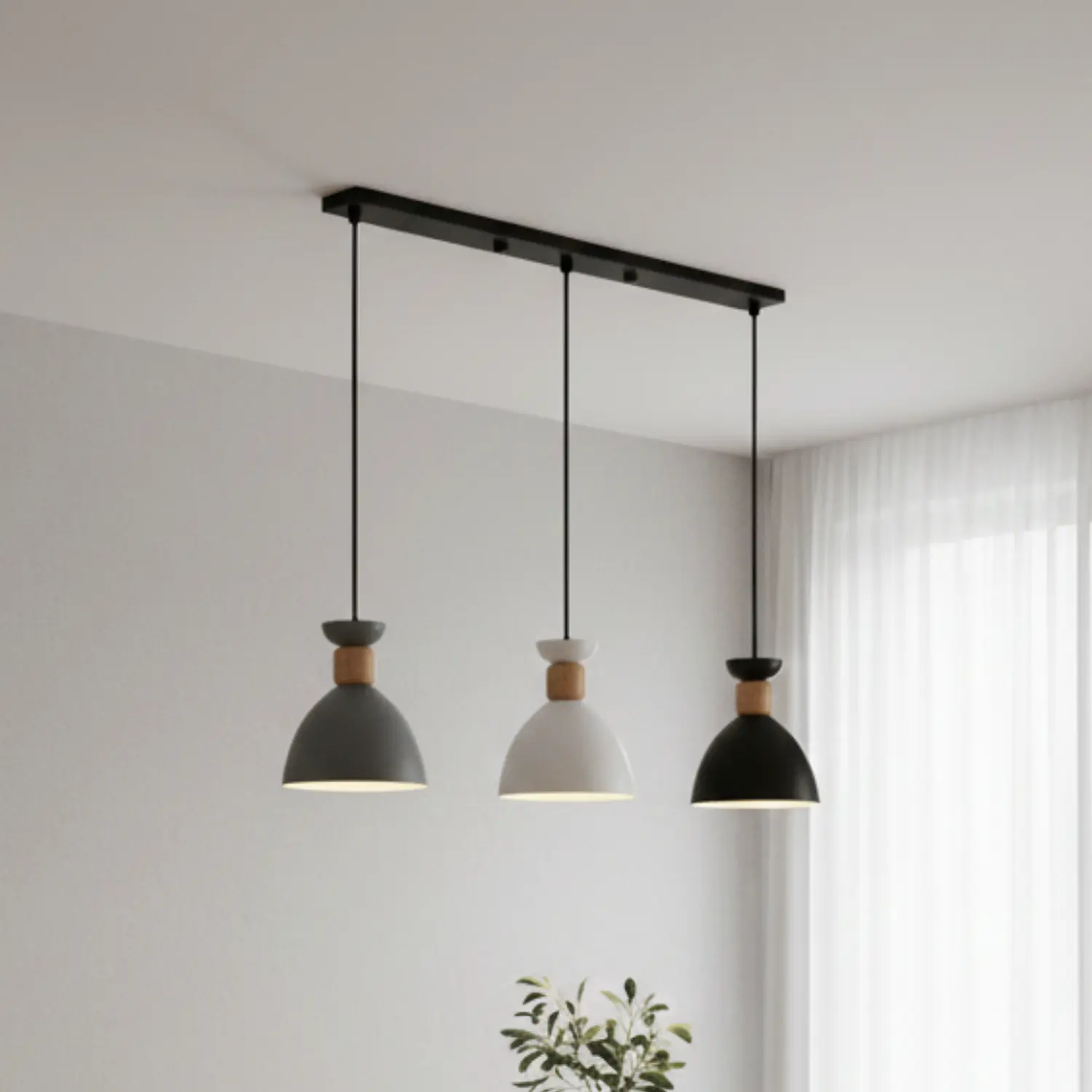 Lámpara Colgante 3 Luces de Aluminio Gris Blanco Negro 1