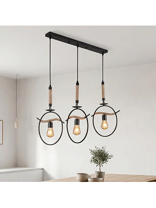 Lámpara Colgante 3 Luces Industrial Cáñamo y Aluminio