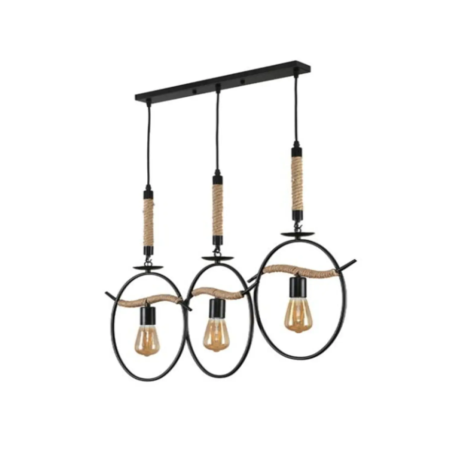 Lámpara Colgante 3 Luces Industrial Cáñamo y Aluminio 3