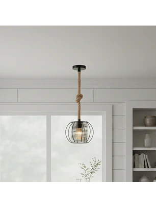 Lámpara Colgante de Metal Negro con Cesta Espiral Decorativa