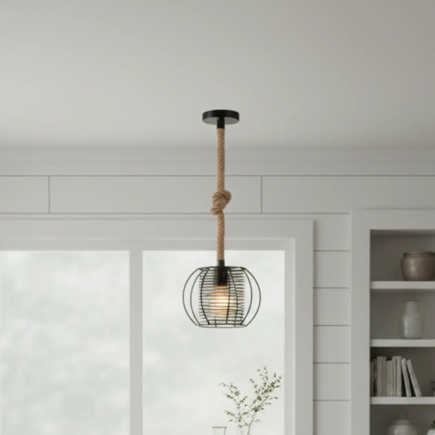 Lámpara Colgante de Metal Negro con Cesta Espiral Decorativa 1