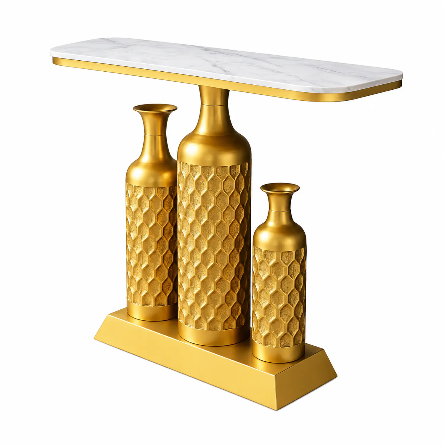 Arrimo Moderno con 3 Jarrones Dorados Decorativos y Tapa Blanca 3