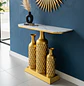 Arrimo Moderno con 3 Jarrones Dorados Decorativos y Tapa Blanca - Miniatura 4