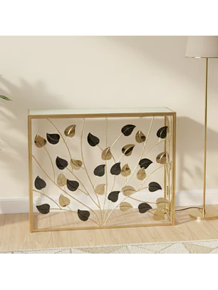 Arrimo Dorado con Diseño de Hojas y Tapa Blanca Elegante