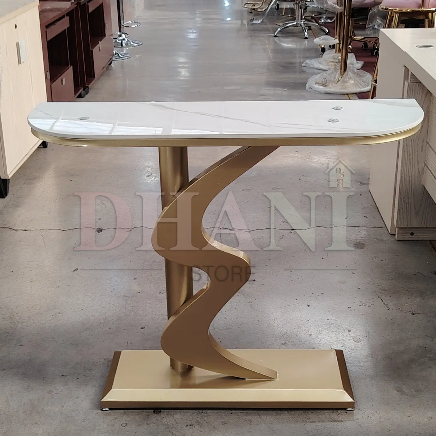 Mesa de Arrimo Zaragoza Dorada con Cubierta Efecto Mármol 5