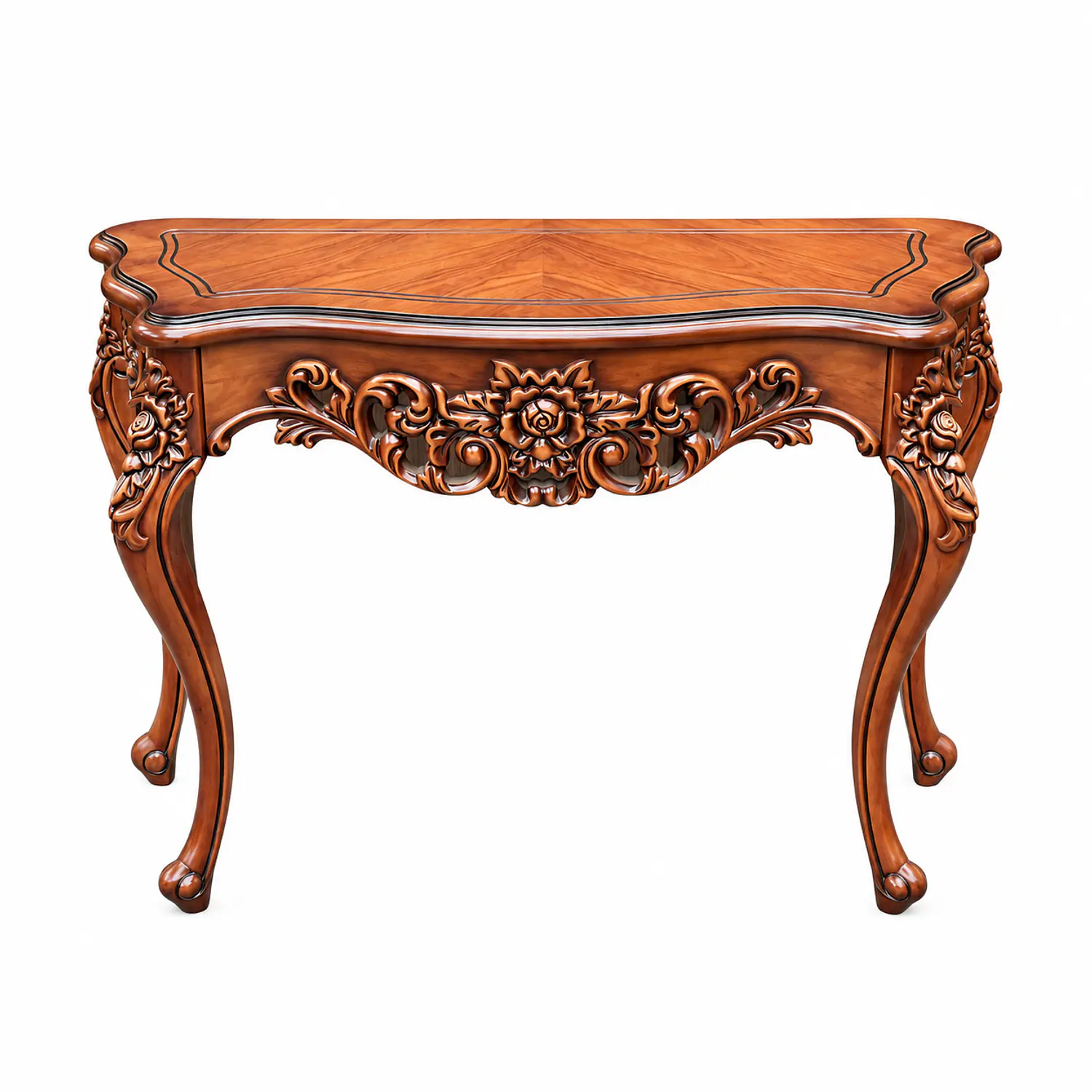 Mesa de Arrimo Clásica Tallada con Patas Curvas y Diseño Ornamental 3