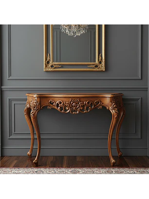 Mesa de Arrimo Clásica Tallada con Patas Curvas y Diseño Ornamental