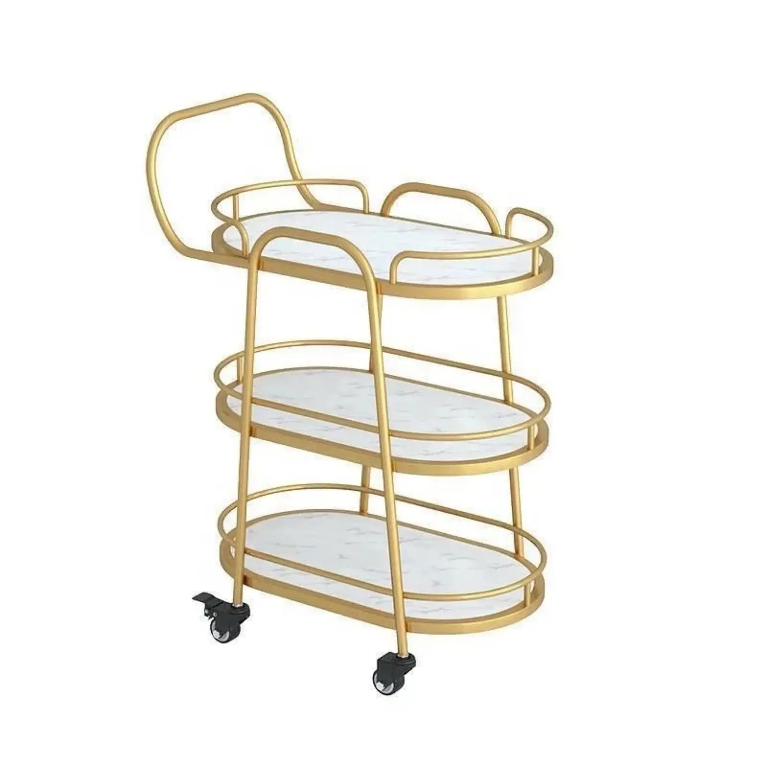 Carrito de Bar de 3 Pisos con Acabado Dorado 4