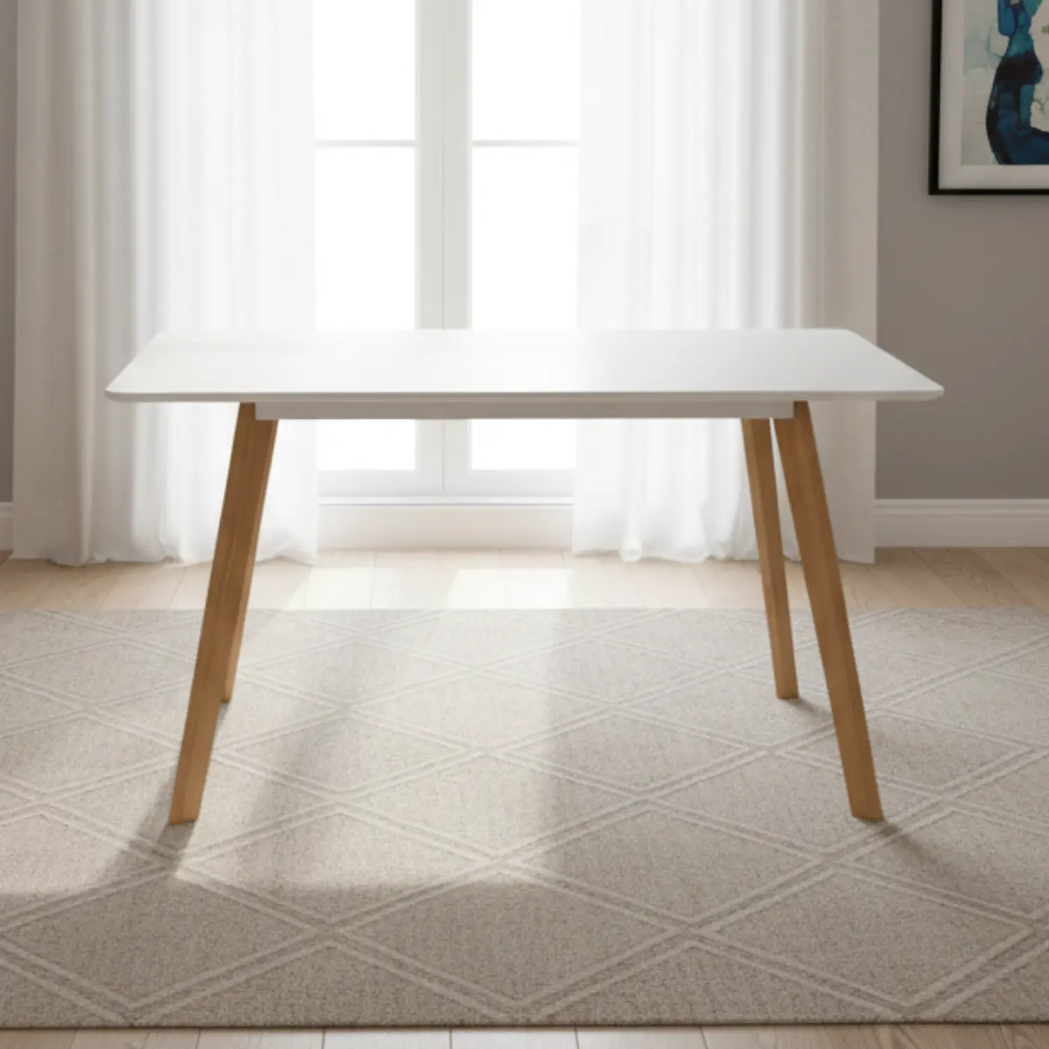 Mesa Tulip Rectangular Blanca MDF y Madera 120 cm  4