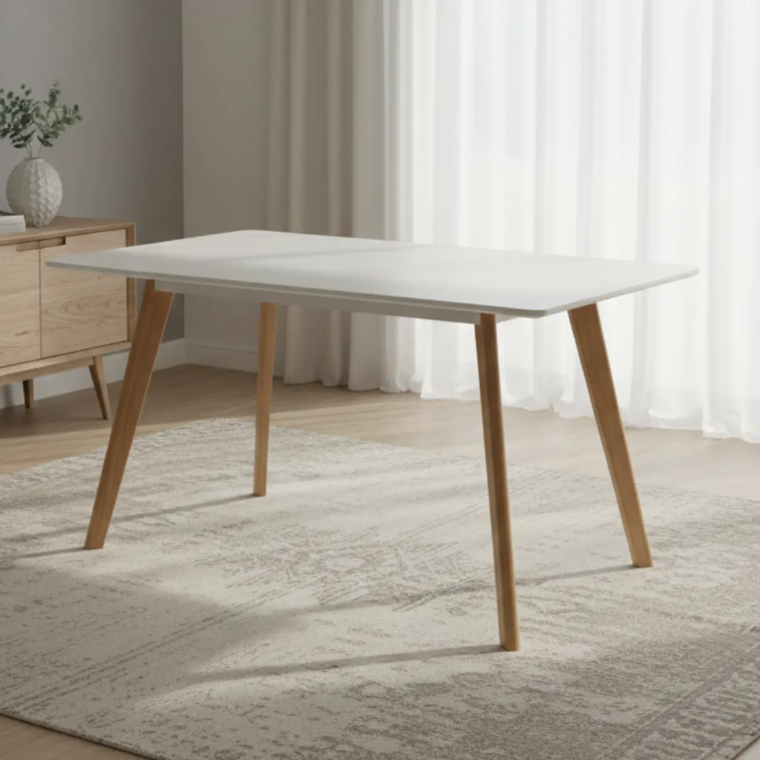 Mesa Tulip Rectangular Blanca MDF y Madera 120 cm  1