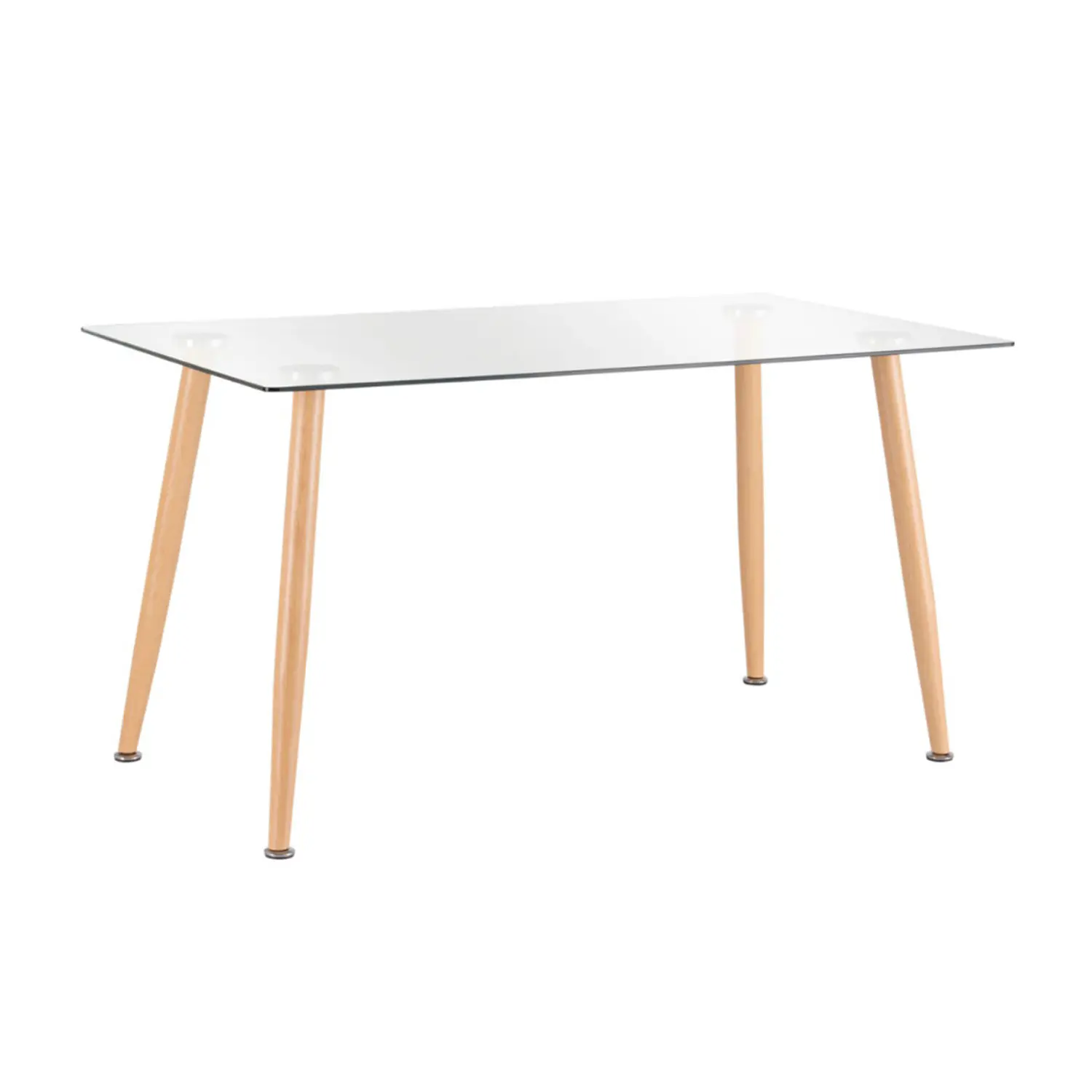 Mesa de Comedor Rectangular de Cristal con Patas Color Madera 3