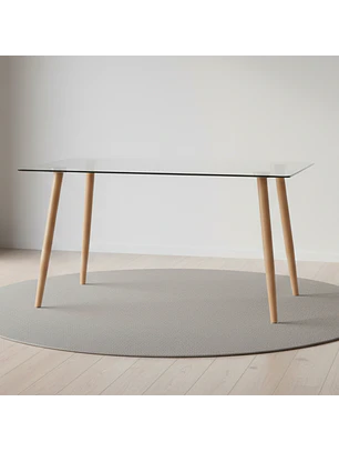 Mesa de Comedor Rectangular de Cristal con Patas Color Madera