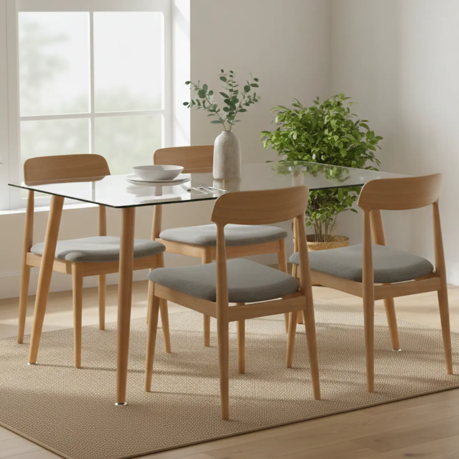 Mesa de Comedor Rectangular de Cristal con Patas Color Madera 5