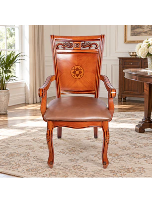 Silla de Comedor Roble Americano Caoba Tallada Clásica