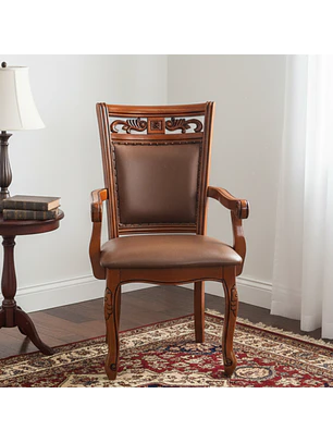 Silla de Comedor Caoba Europea Tallada con Brazos Clásica