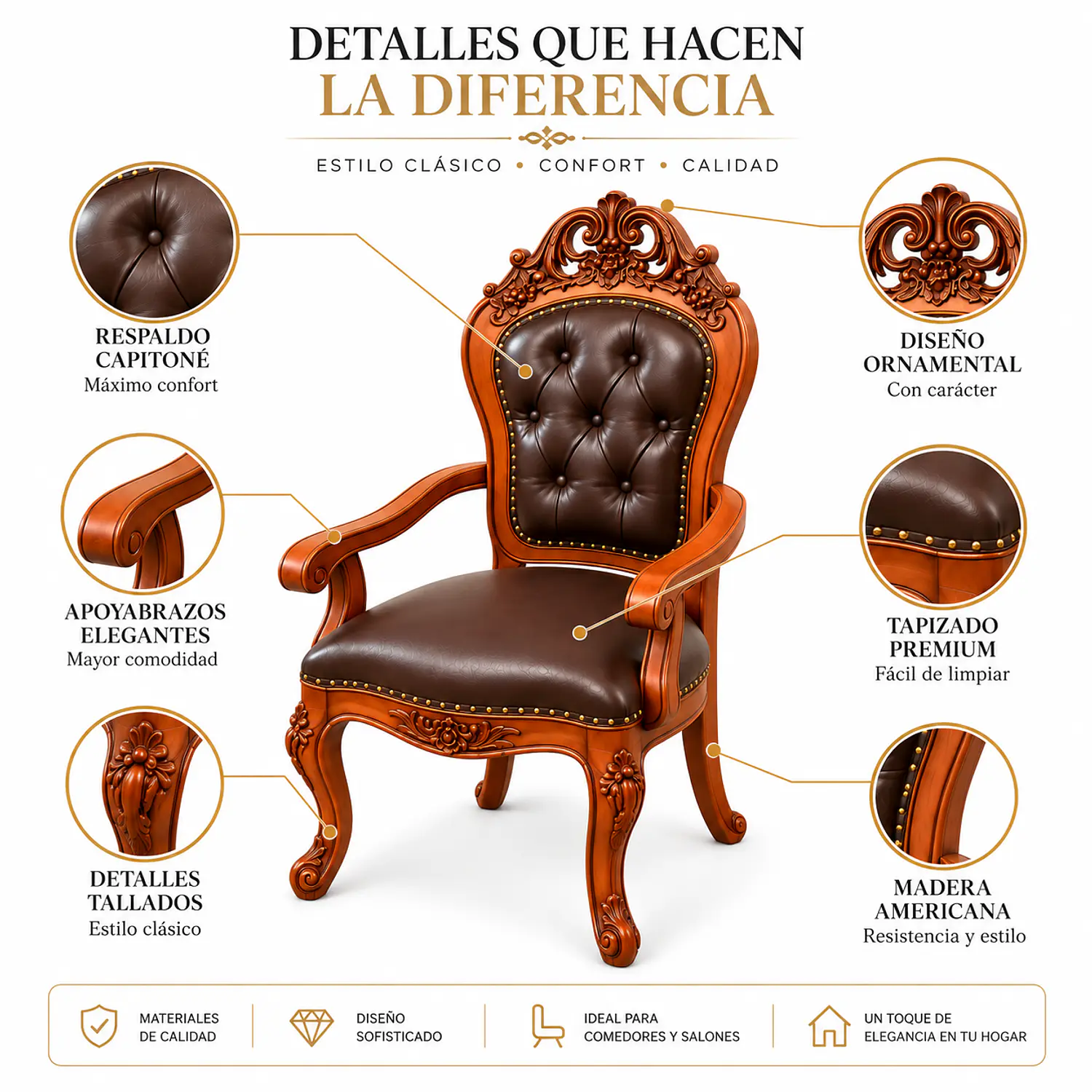 Sitial Mónaco para Comedor en Madera Americana 2