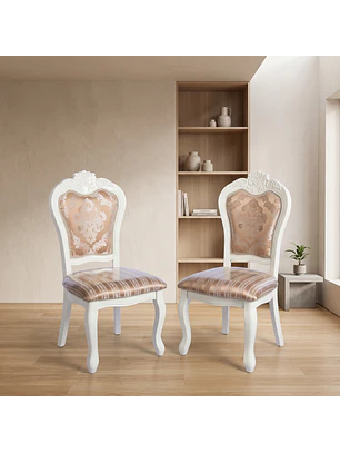 Set de 2 Silla de Comedor Blanca Monaco Tapizada con Tela Estampada