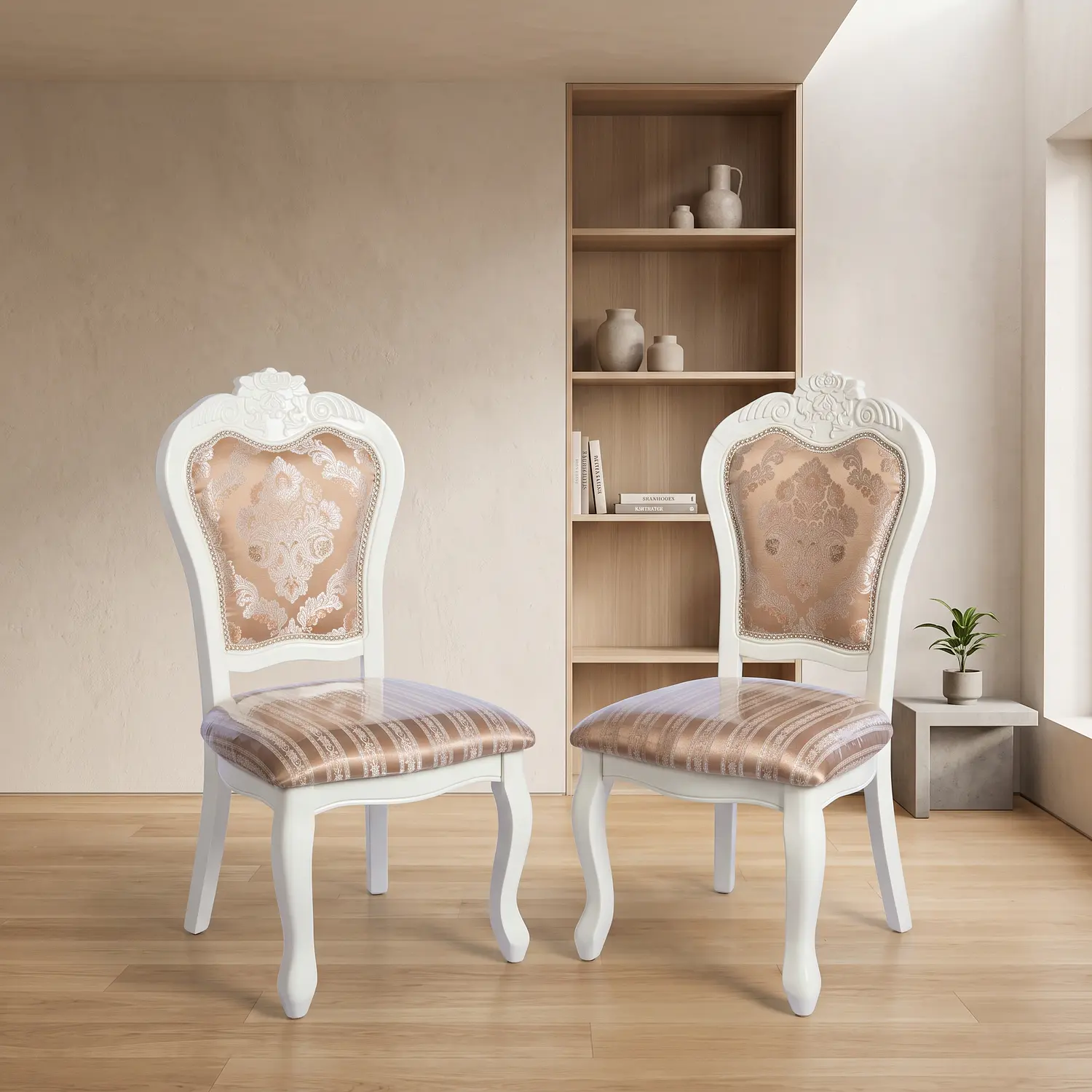 Set de 2 Silla de Comedor Blanca Monaco Tapizada con Tela Estampada 1