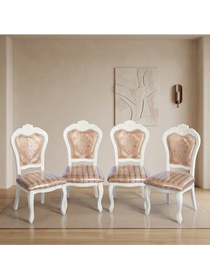 Set de 4 Silla de Comedor Blanca Monaco Tapizada con Tela Estampada