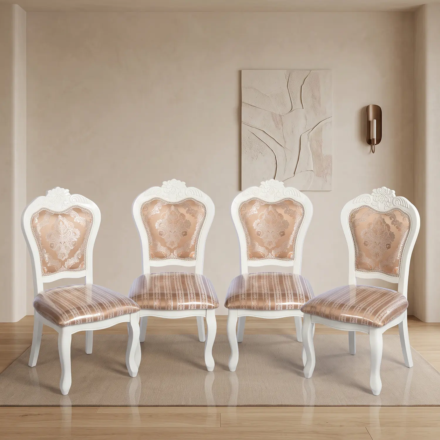Set de 4 Silla de Comedor Blanca Monaco Tapizada con Tela Estampada 1