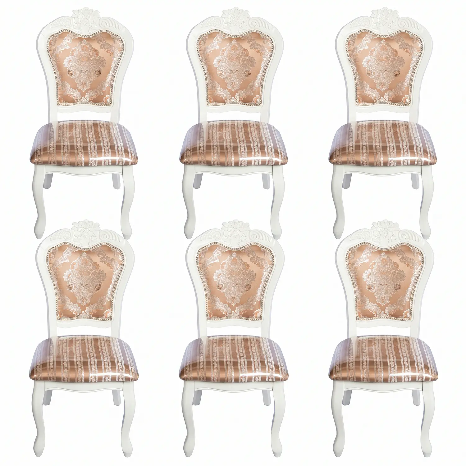Set de 6 Silla de Comedor Blanca Monaco Tapizada con Tela Estampada 2