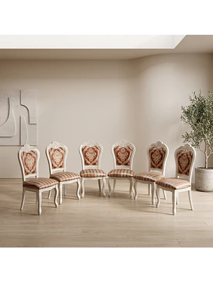 Set de 6 Silla de Comedor Blanca Monaco Tapizada con Tela Estampada
