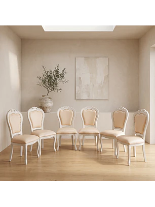 Set de 6 Silla Comedor Grecia Blanca de Madera Americana