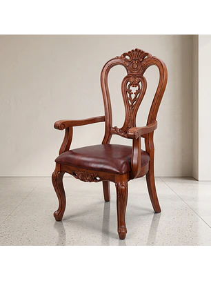 Sitial de Comedor Clásico Victoria de Madera con Brazos Tapizado