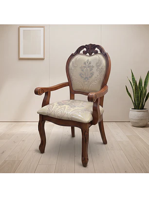 Sitial de Comedor de Madera Bellini Color Caoba con Tapiz Decorado