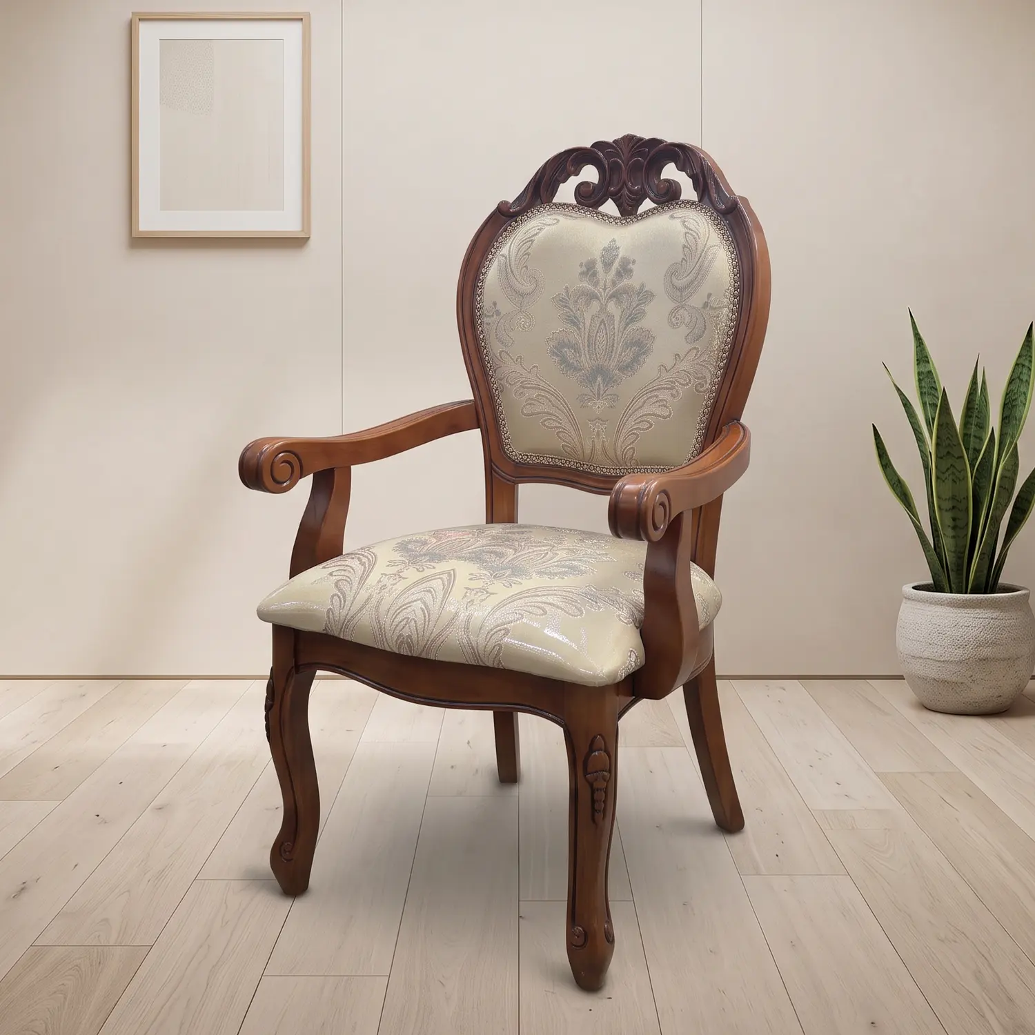 Sitial de Comedor de Madera Bellini Color Caoba con Tapiz Decorado 1