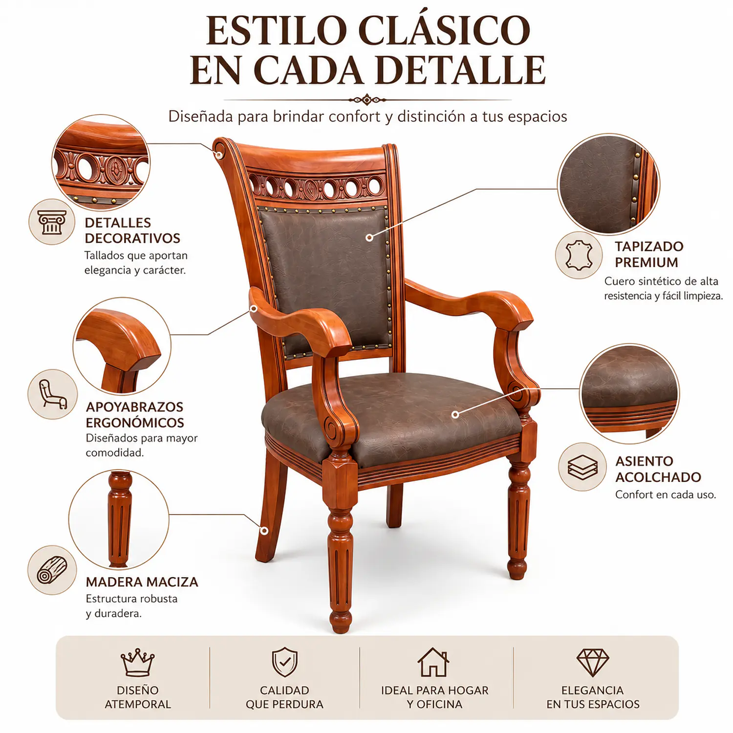 Set de 2 Sitiales Bélgica Para Comedor Madera Americana 2
